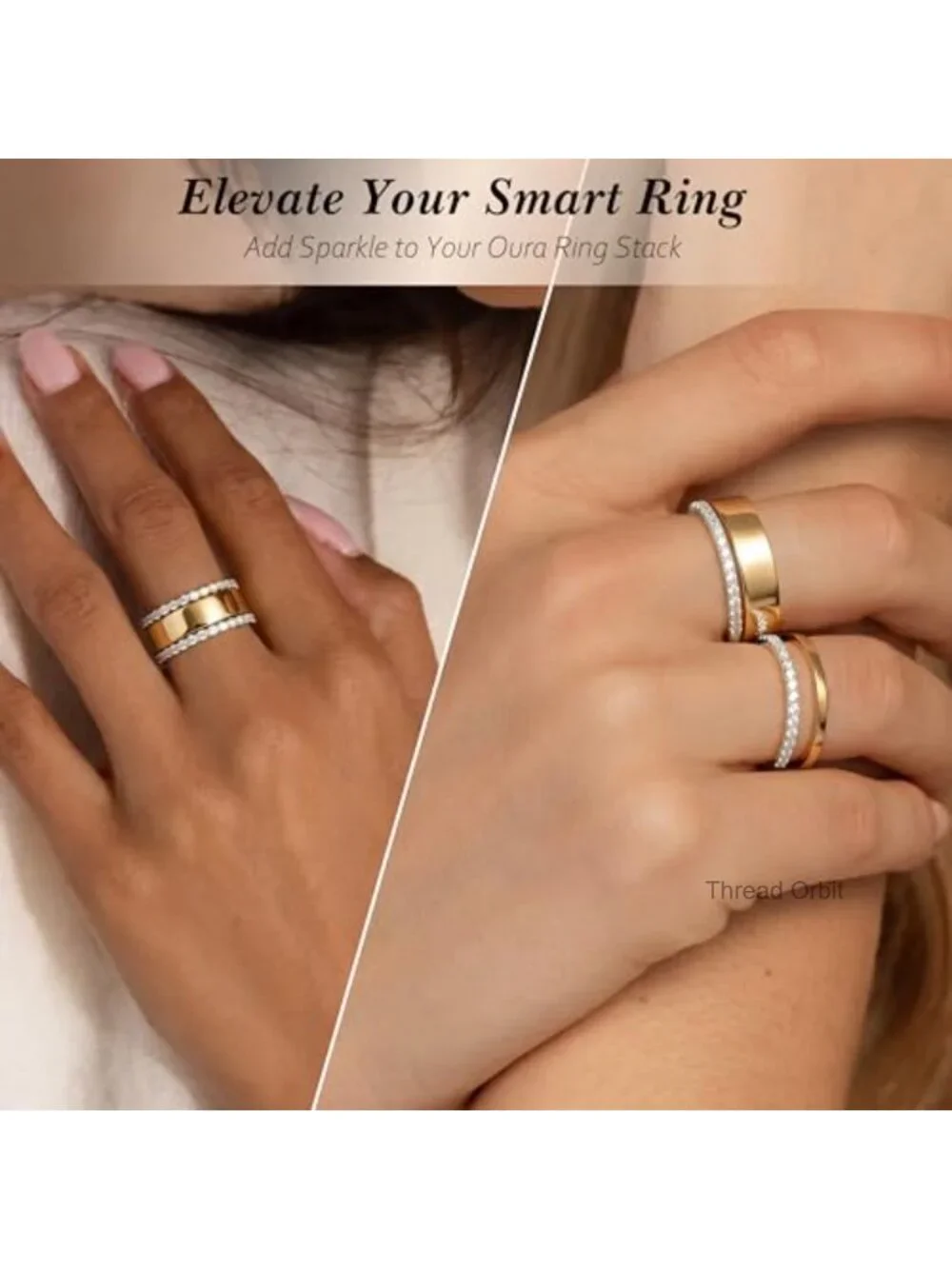 14K Gold & 925 Sterling Silver Plated Stackable Rings Set Eternity Band